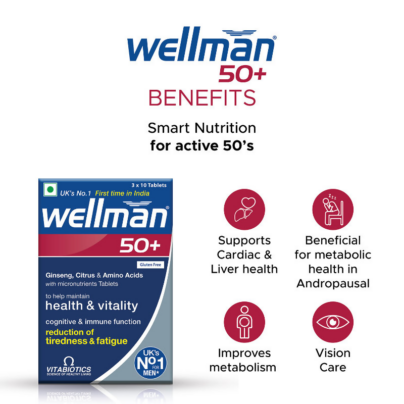Wellman 50+ UK's No.1 Multivitamin Tablets For Men above 50 (Ginseng, Citrus & Amino Acids & Micronutrients)