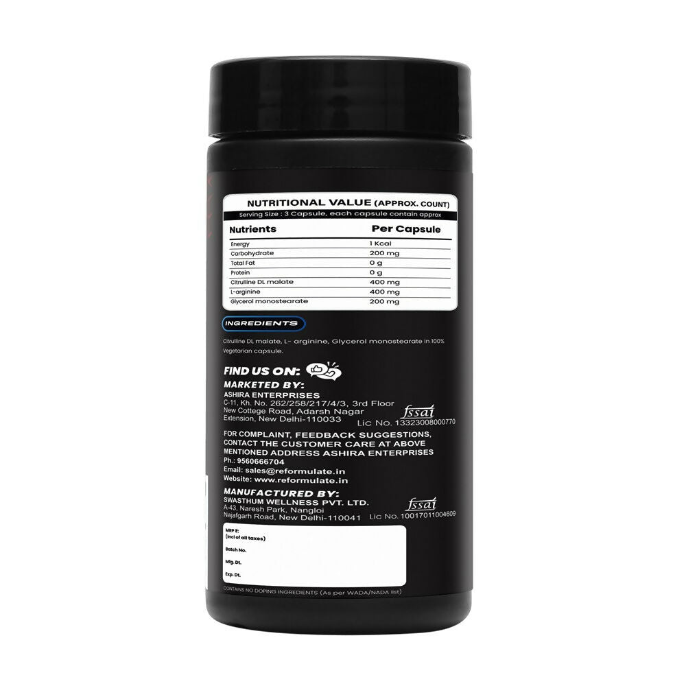 Reformulate React Capsules I Citrulline & Arginine I Muscle Growth I Enhanced Recovery I Super Pumps