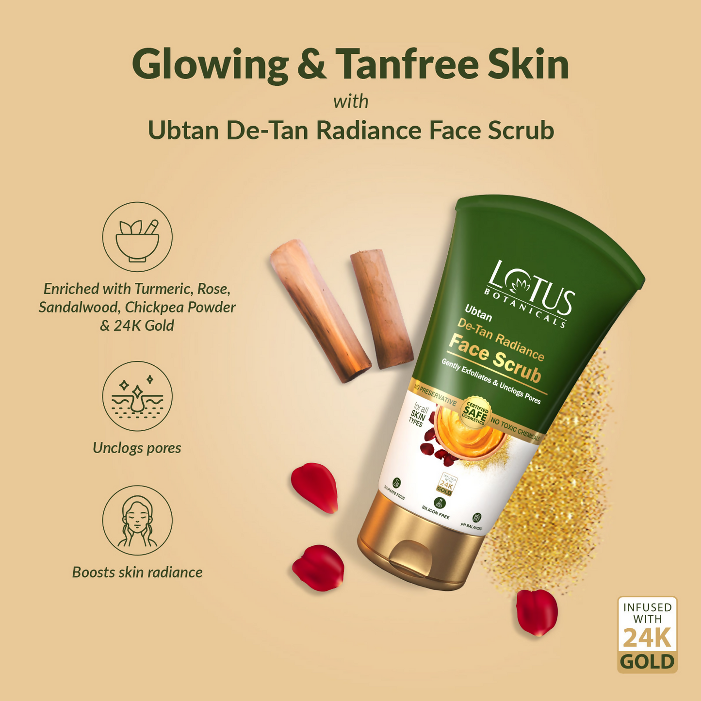 Lotus Botanicals Ubtan De-Tan Radiance Face ScrubInfused with 24K Gold For Gentle Exfoliation