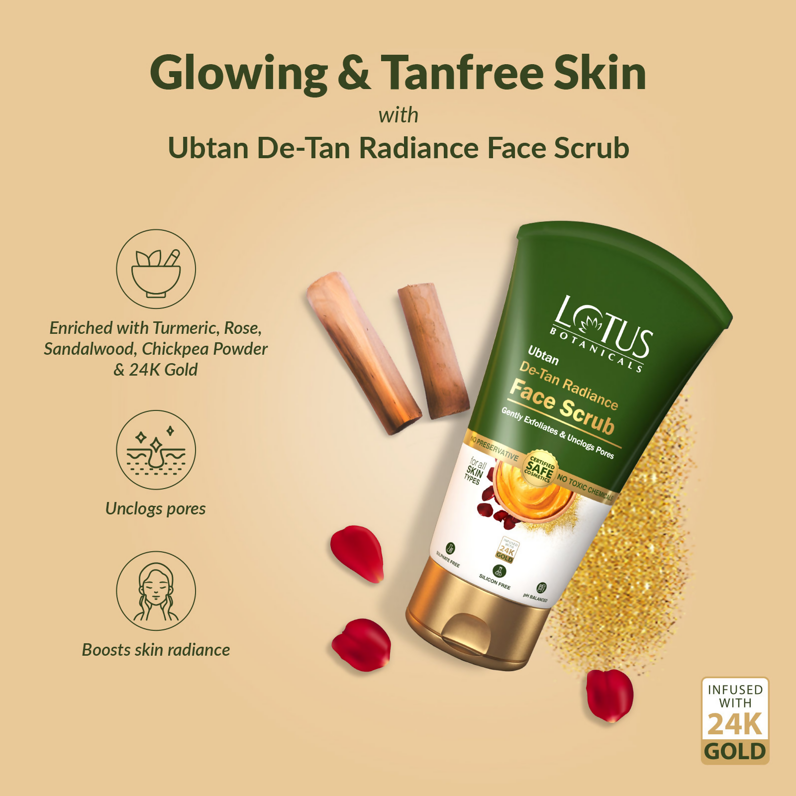 Lotus Botanicals Ubtan De-Tan Radiance Face ScrubInfused with 24K Gold For Gentle Exfoliation