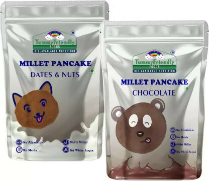 TummyFriendly Foods Millet Pancake Mix Combo - Chocolate, Dates, Nuts. HealthyBreakfast Cocoa Powder