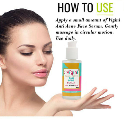 Vigini 15% Anti Acne Day Night Face Serum for Men Women Oily Skin - Drmedicart