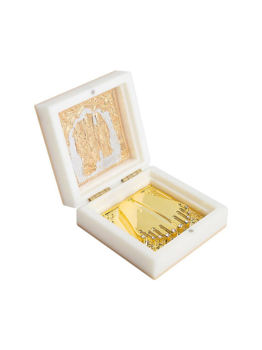 Golden Peacock White 24 CT Gold Polished Ram Darbar Prayer Box