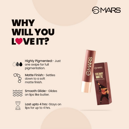 MARS Cosmetics Creamy Matte Long Lasting Lipstick - 01 Kathak Kween