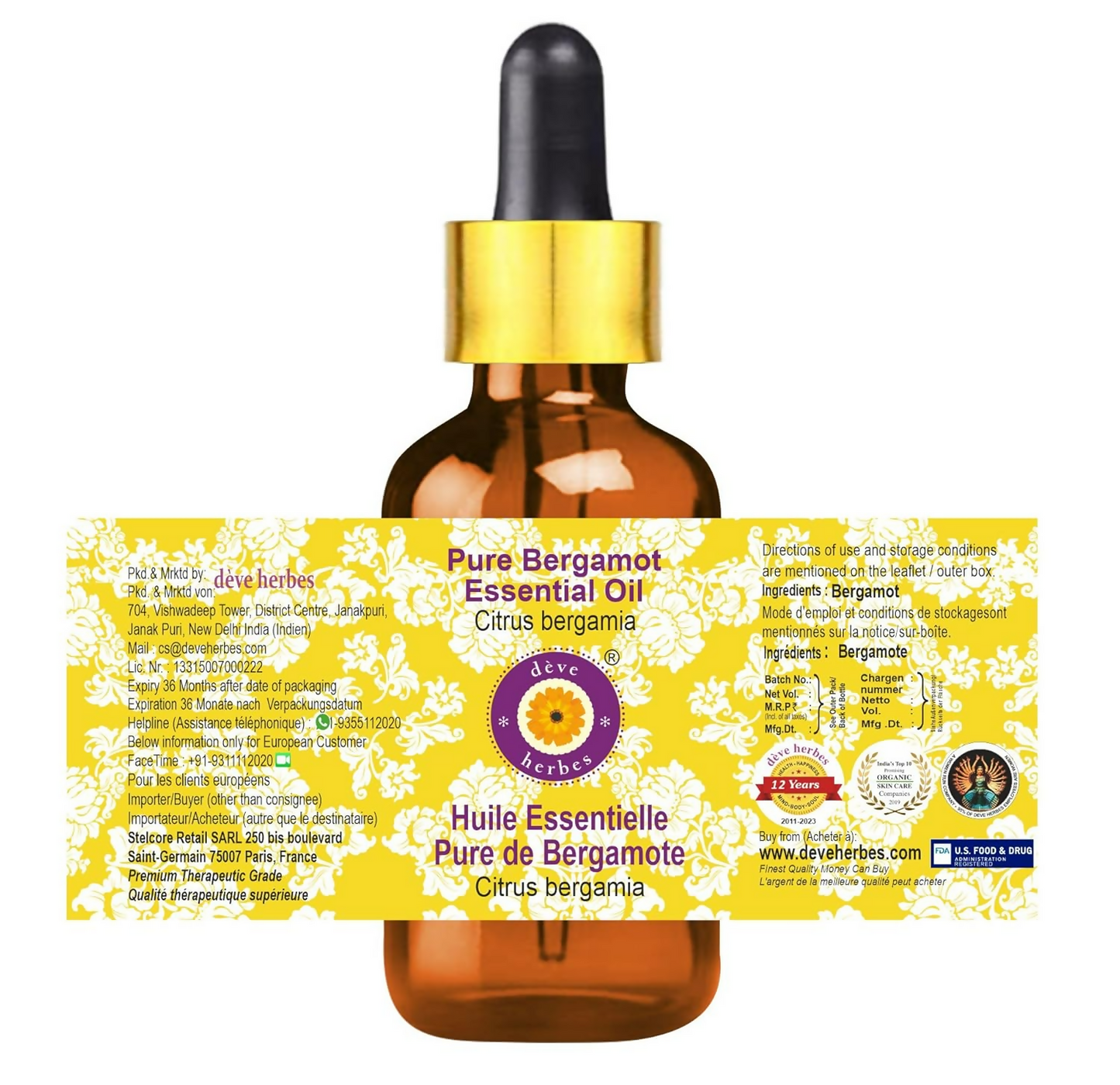 Deve Herbes Bergamot Essential Oil (Citrus bergamia)