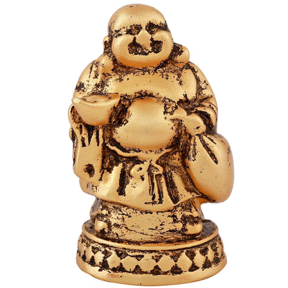 Estele Gold-Polished Laughing Buddha standing statue with Potli showpiece for Perfect Home and Office DÃ©cor
