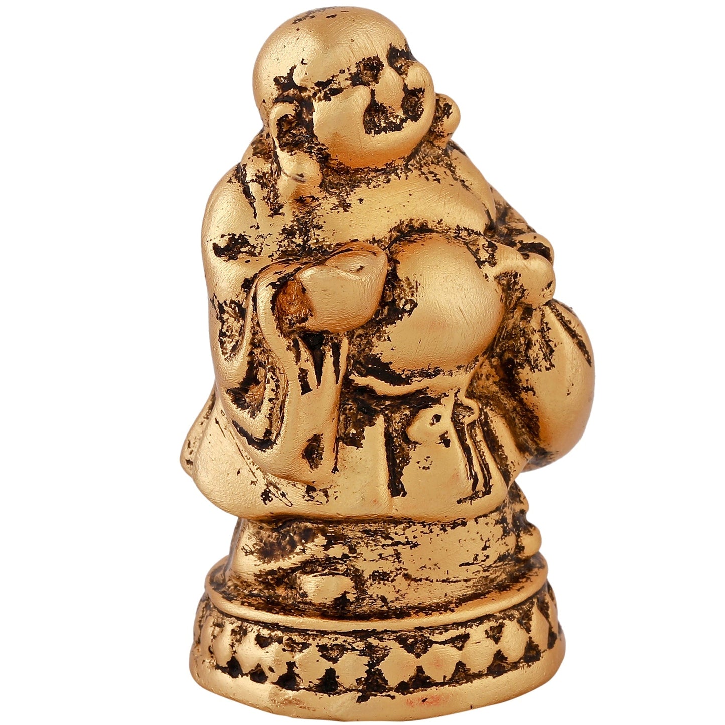 Estele Gold-Polished Laughing Buddha standing statue with Potli showpiece for Perfect Home and Office DÃ©cor