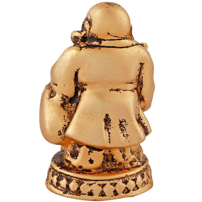 Estele Gold-Polished Laughing Buddha standing statue with Potli showpiece for Perfect Home and Office DÃ©cor