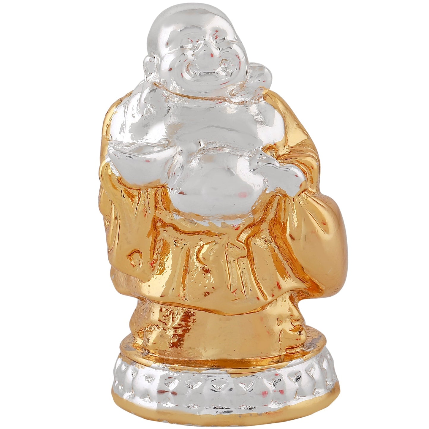 Estele Gold-Polished Laughing Buddha standing statue with Potli showpiece for Perfect Home and Office DÃ©cor