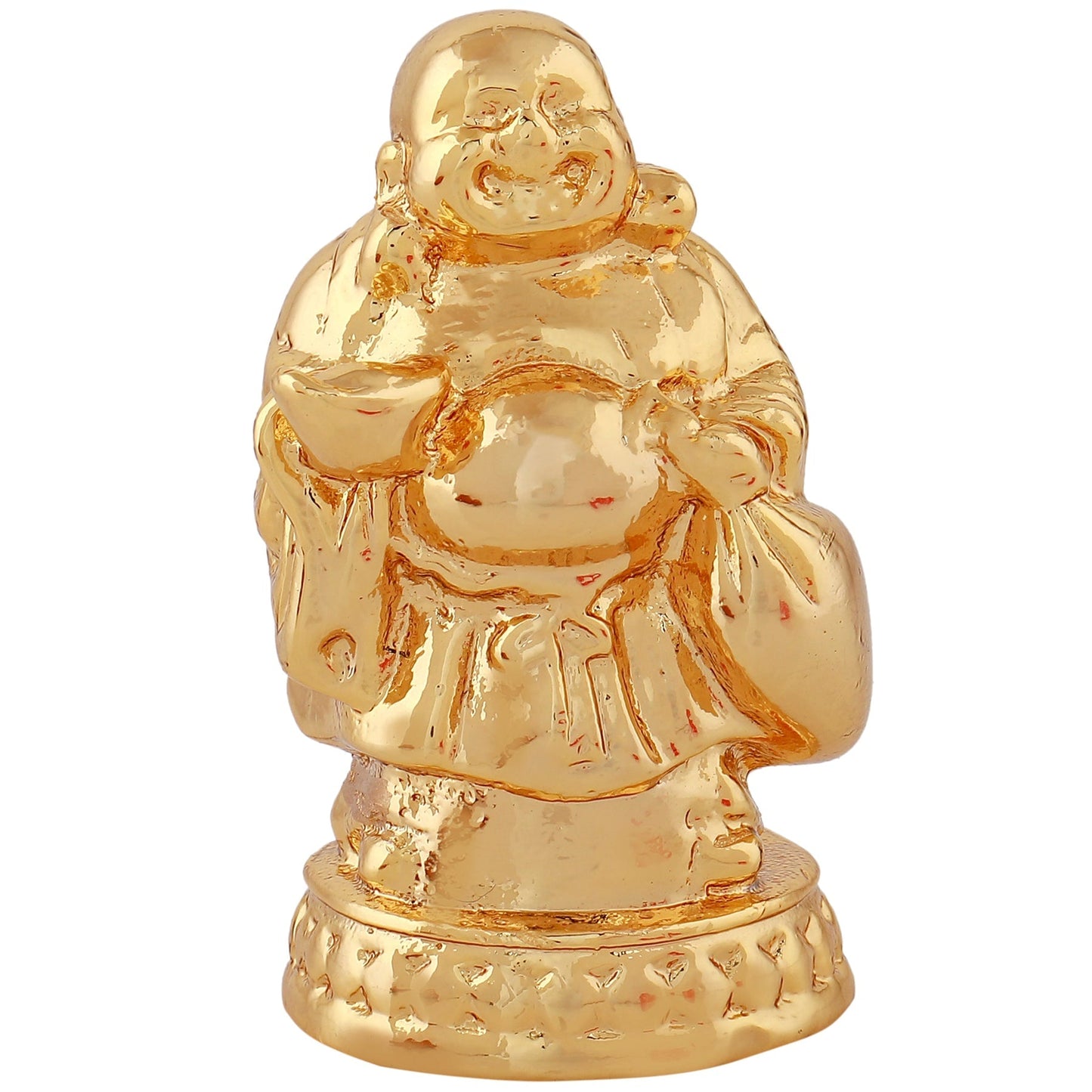 Estele Gold-Polished Laughing Buddha standing statue with Potli showpiece for Perfect Home and Office DÃ©cor