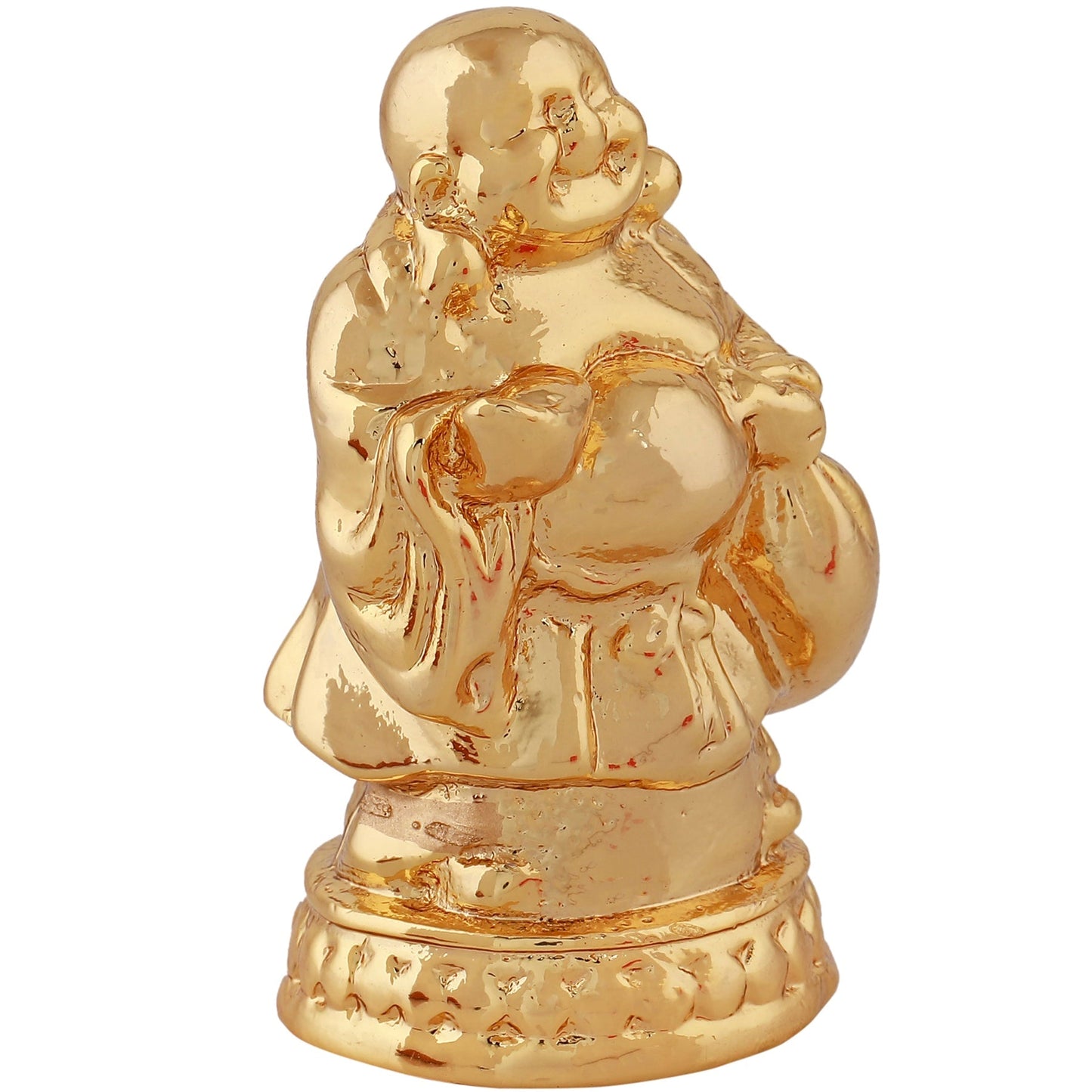 Estele Gold-Polished Laughing Buddha standing statue with Potli showpiece for Perfect Home and Office DÃ©cor