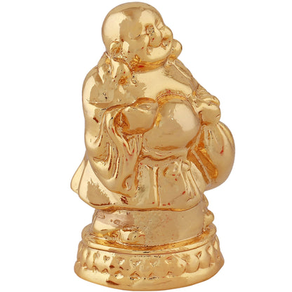 Estele Gold-Polished Laughing Buddha standing statue with Potli showpiece for Perfect Home and Office DÃ©cor