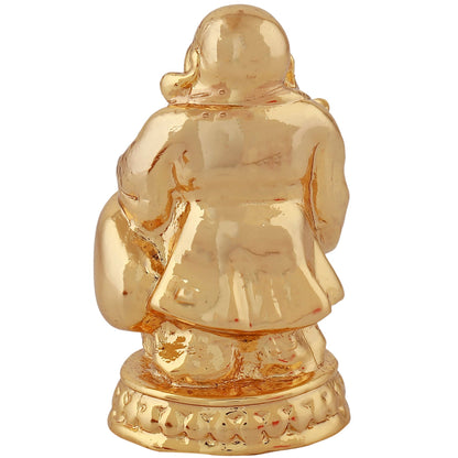 Estele Gold-Polished Laughing Buddha standing statue with Potli showpiece for Perfect Home and Office DÃ©cor