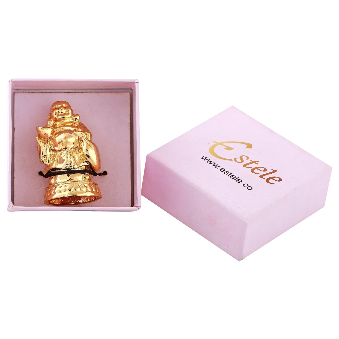 Estele Gold-Polished Laughing Buddha standing statue with Potli showpiece for Perfect Home and Office DÃ©cor