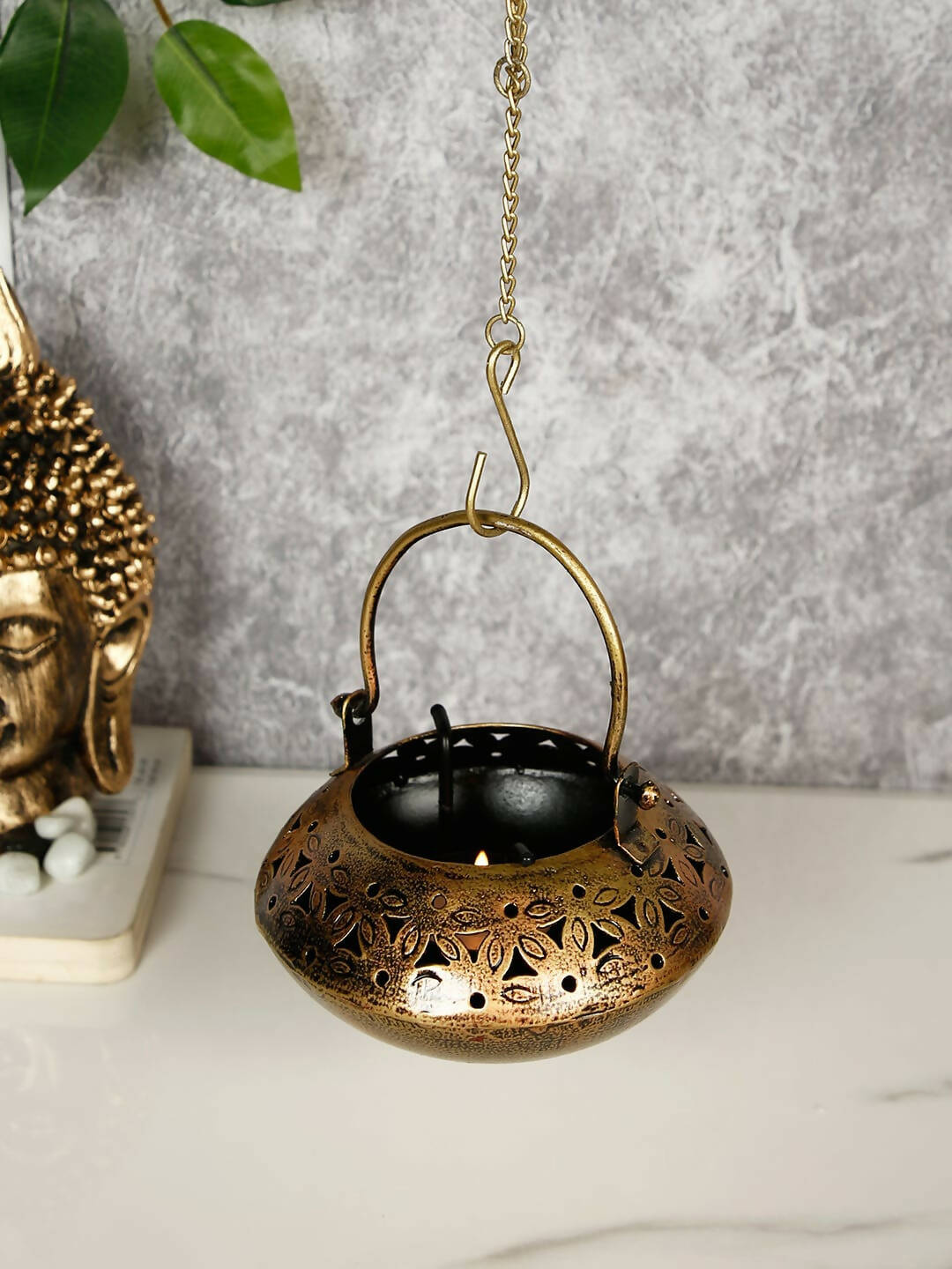 Buy CraftVatika Gold-Toned Metal Degchi Hanging Tealight Candle Holder