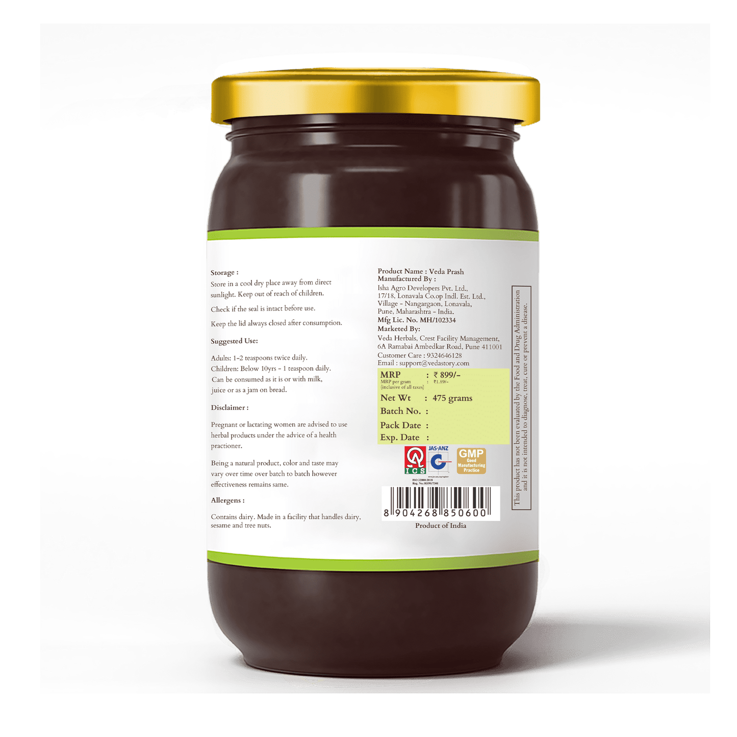 Veda Premium Chyawanprash (Sugar Free) - All Season Jaggery Chyawanprash with Almonds & Saffron, Pure & Fresh - Drmedicart