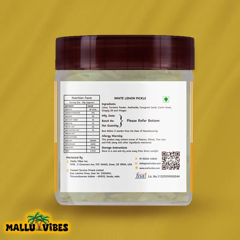 Mallu Vibes Home Made White Lemon Pickle