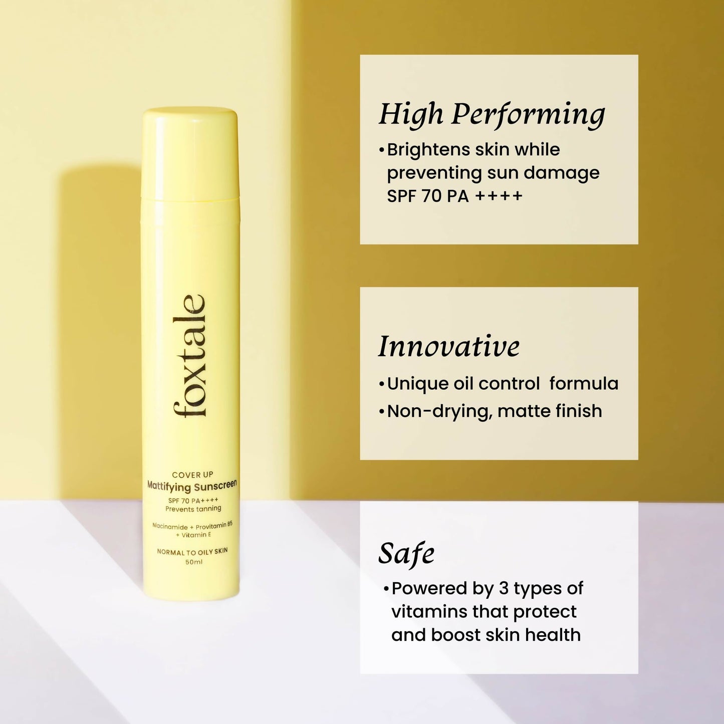 Foxtale Niacinamide Mattifying Sunscreen SPF 70+ PA++++ - Prevents Tanning, UVA/UVB Protection