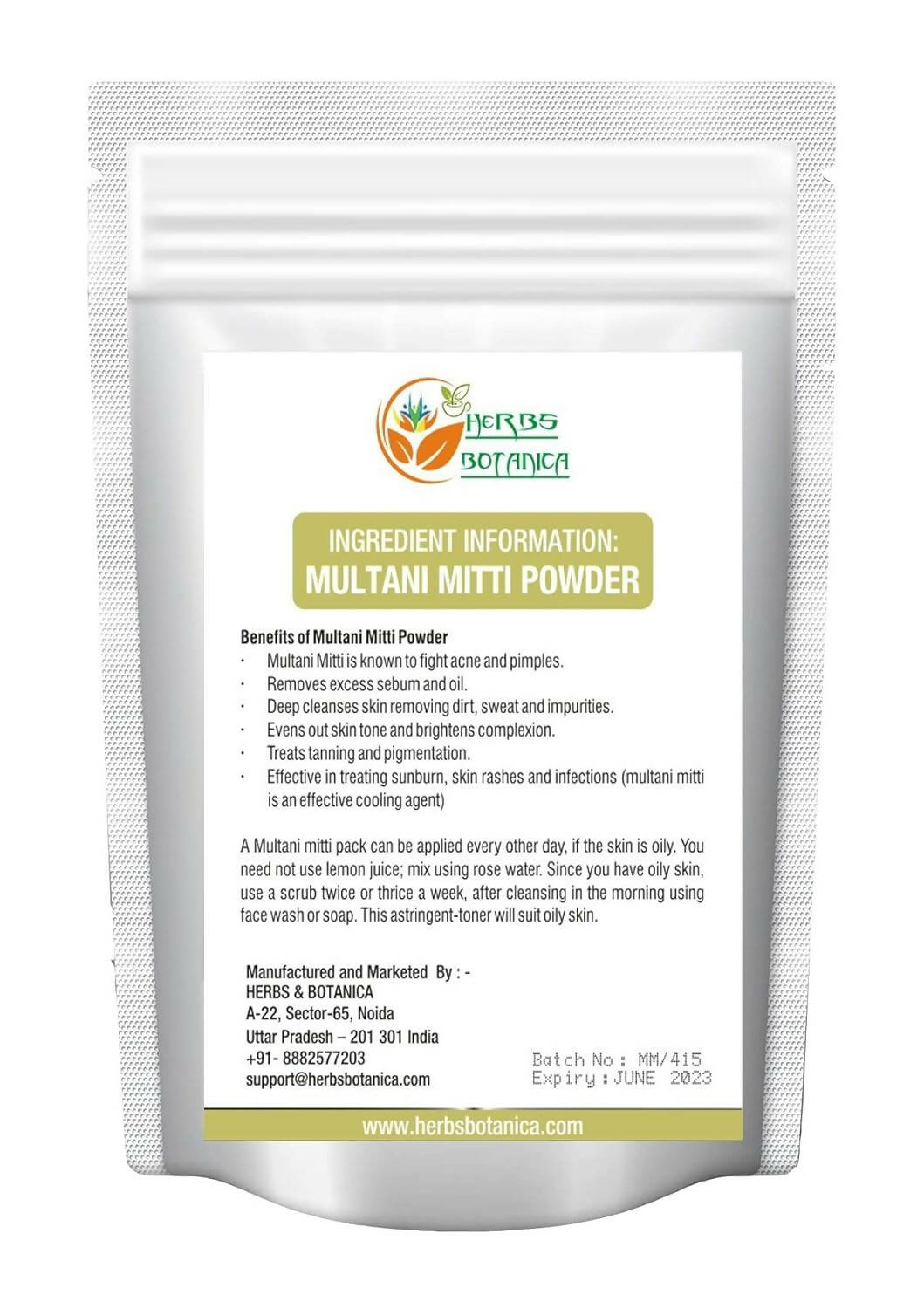 Herbs Botanica 100% Natural Multani Mitti Powder - DrMediCart