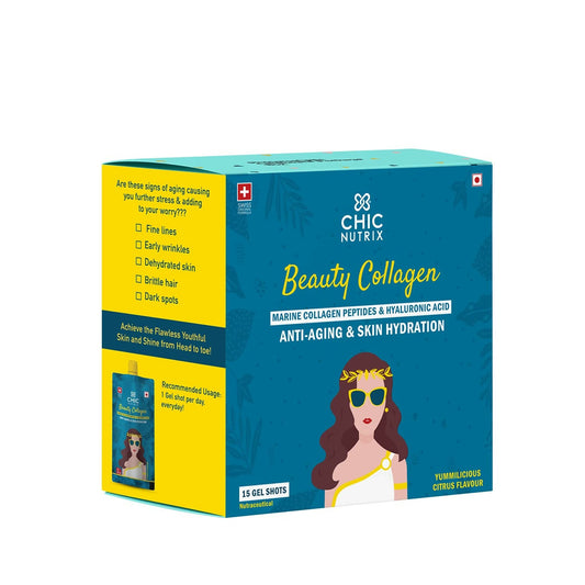 Chicnutrix Korean Beauty Collagen - Japanese Marine Collagen Peptides For Wrinkle free Skin and Anti aging - Citrus Flavour