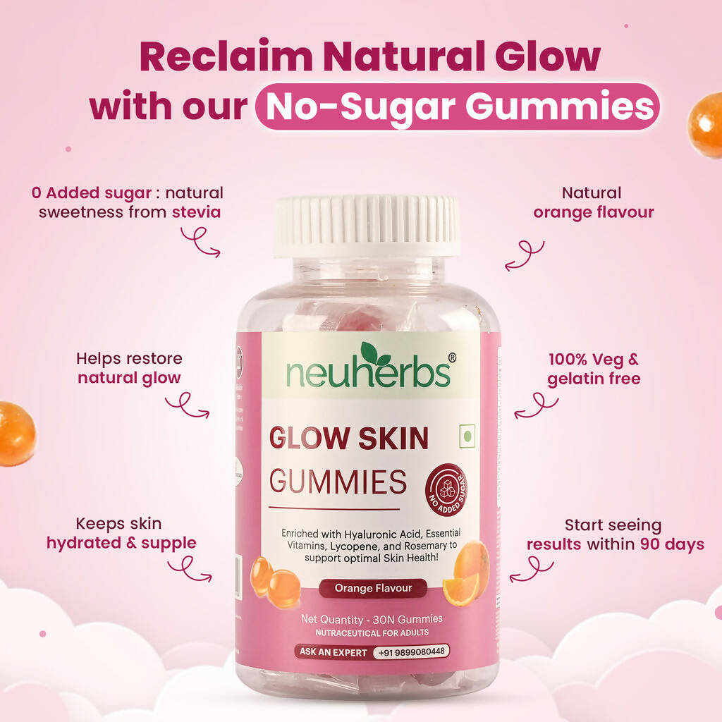 Neuherbs Glow Skin Gummies (No Added Sugar) - Orange Flavor - DrMediCart