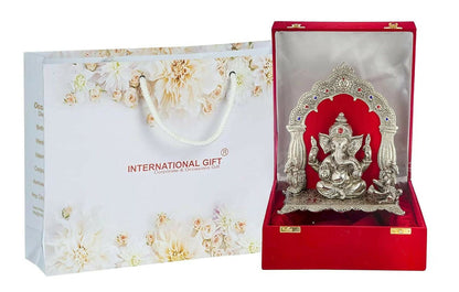 International Gift Silver-Plated Oxidized Finish Ganesha Idol