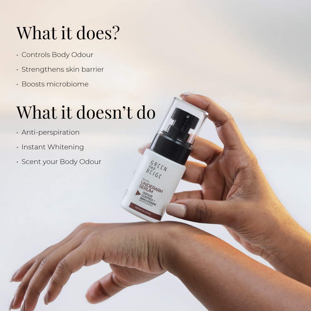 Green And Beige Rectifio Underarm Serum For Odour Control & Brightening - Peony Litchi Scented