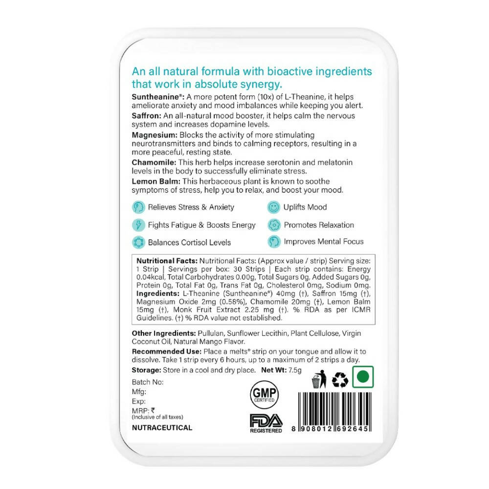 Wellbeing Nutrition Melts Calm & Relaxation Oral Strips-Soothing Mango Flavor - Drmedicart