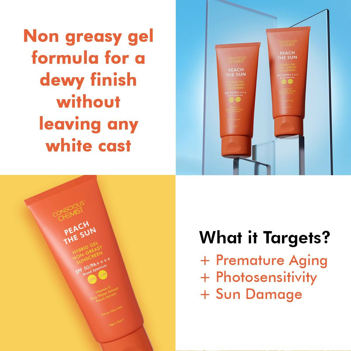 Conscious Chemist Peach The Sun Hybrid Gel Sunscreen SPF 50 PA ++++
