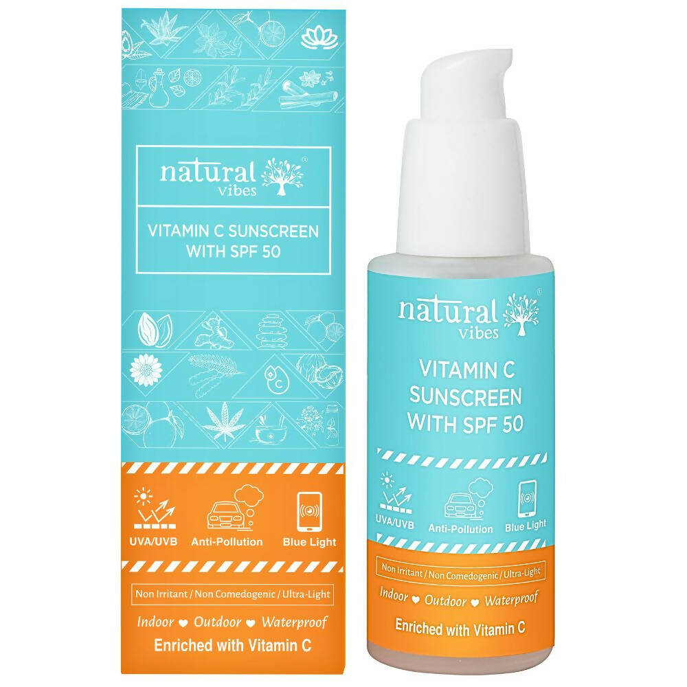 Buy Natural Vibes Vitamin C Sunscreen SPF 50 + - UVA/UVB rays, Blue Light & Pollution Protection from DrMediCart, Ship from India to USA