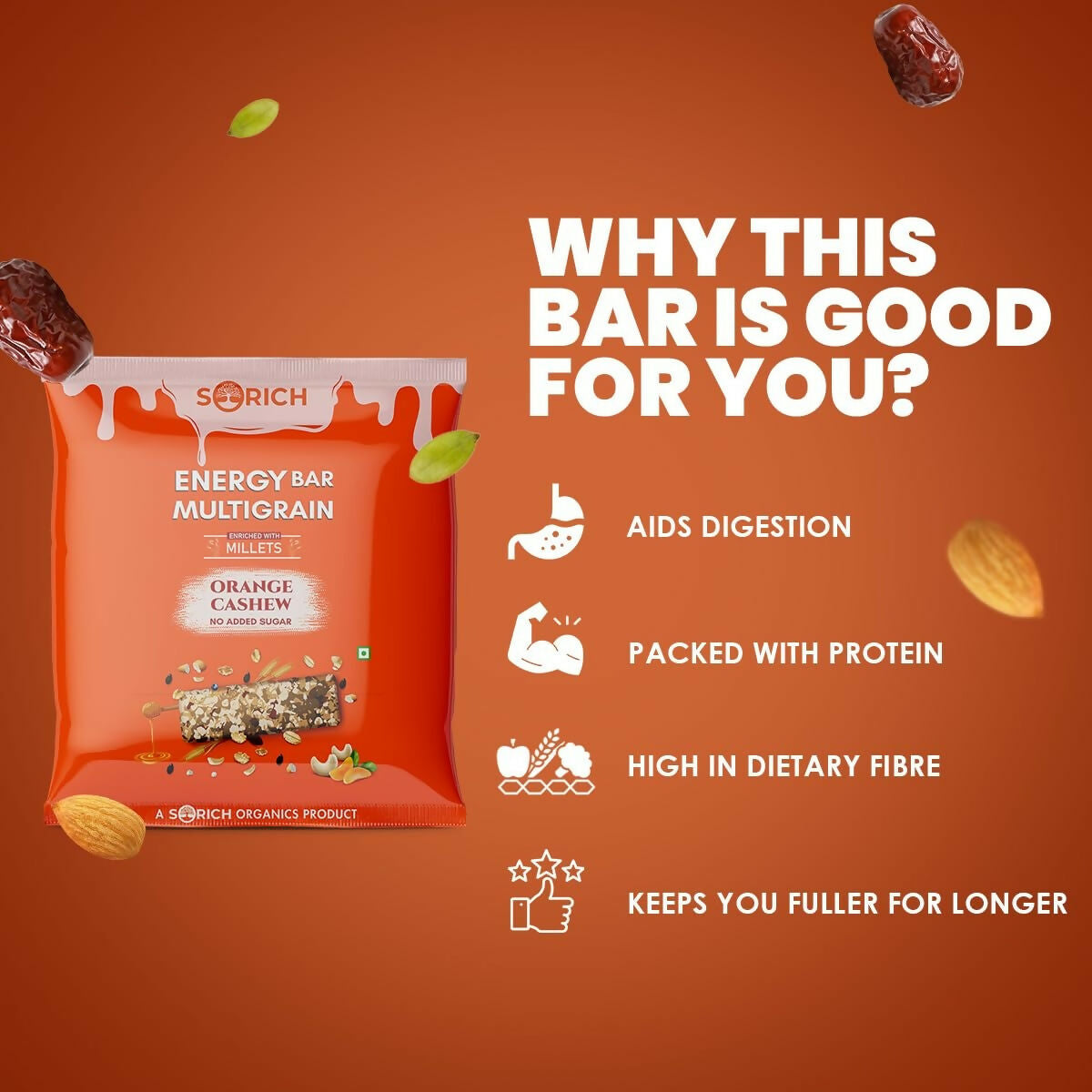 Sorich Organics Multigrain Energy Mini Bars Orange Cashew