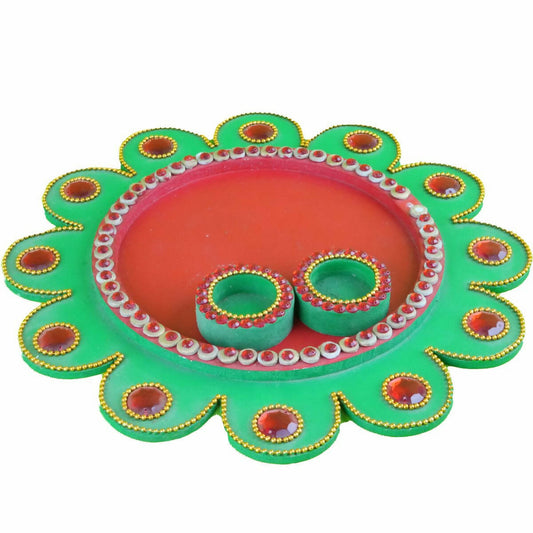 Buy Kundan HandiKrafts Mdf Flower Pooja Thali - Green 01