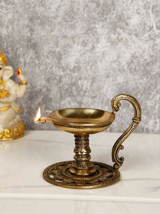 Buy CraftVatika Gold-Toned Handmade Oil Lamp Showpiece