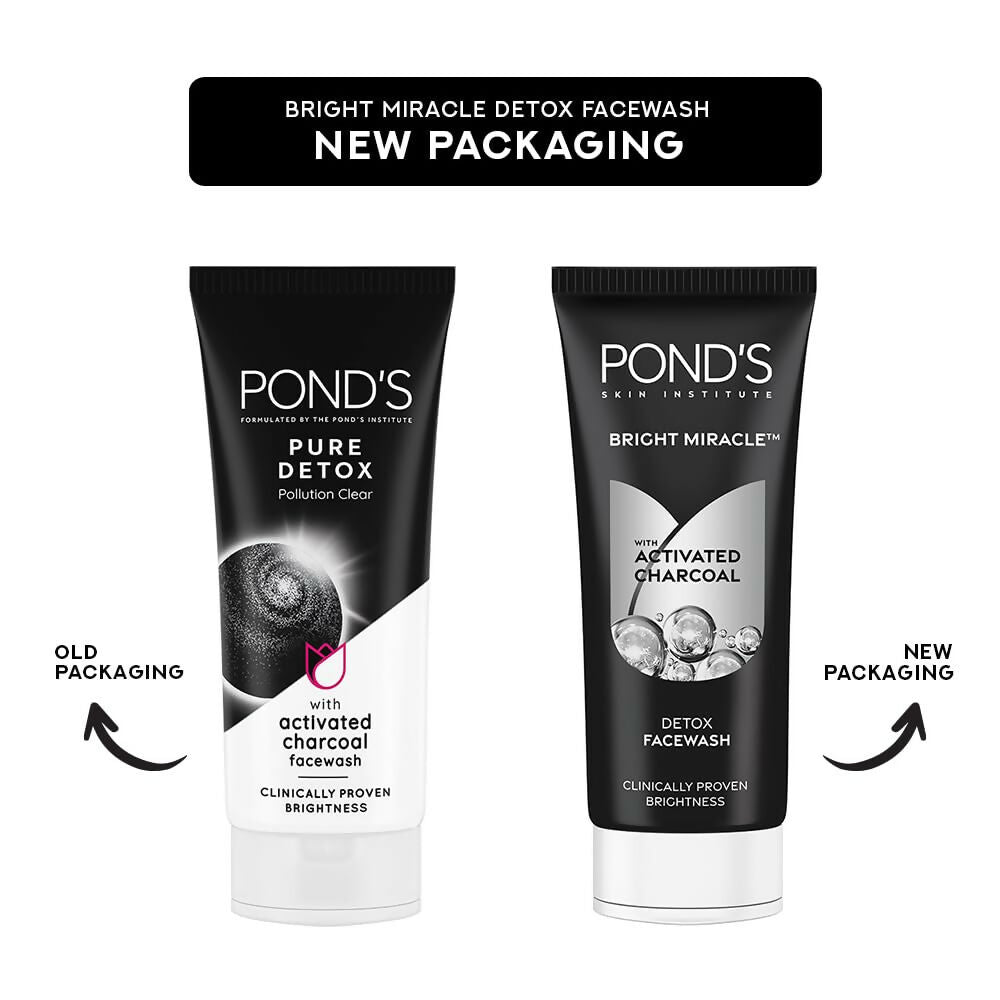 Ponds Bright Miracle Detox Facewash 10X Power of Activated Charcoal For Deep Cleaned Skin, Reveals Glow