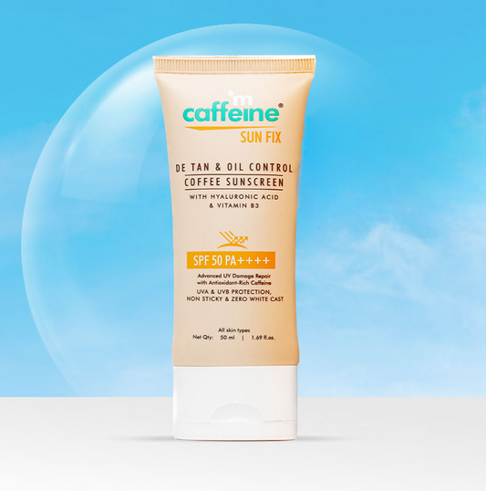 mCaffeine Sun Fix Detan & Oil Control Coffee Sunscreen SPF 50 PA++++, Lightweight & No White Cast