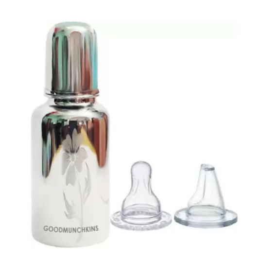 Buy Goodmunchkins Stainless Steel Feeding Rustfree Bottle with 2 Anti Colic Silicone Nipple For Kids 220 ml from DrMediCart, Ship from India to USA