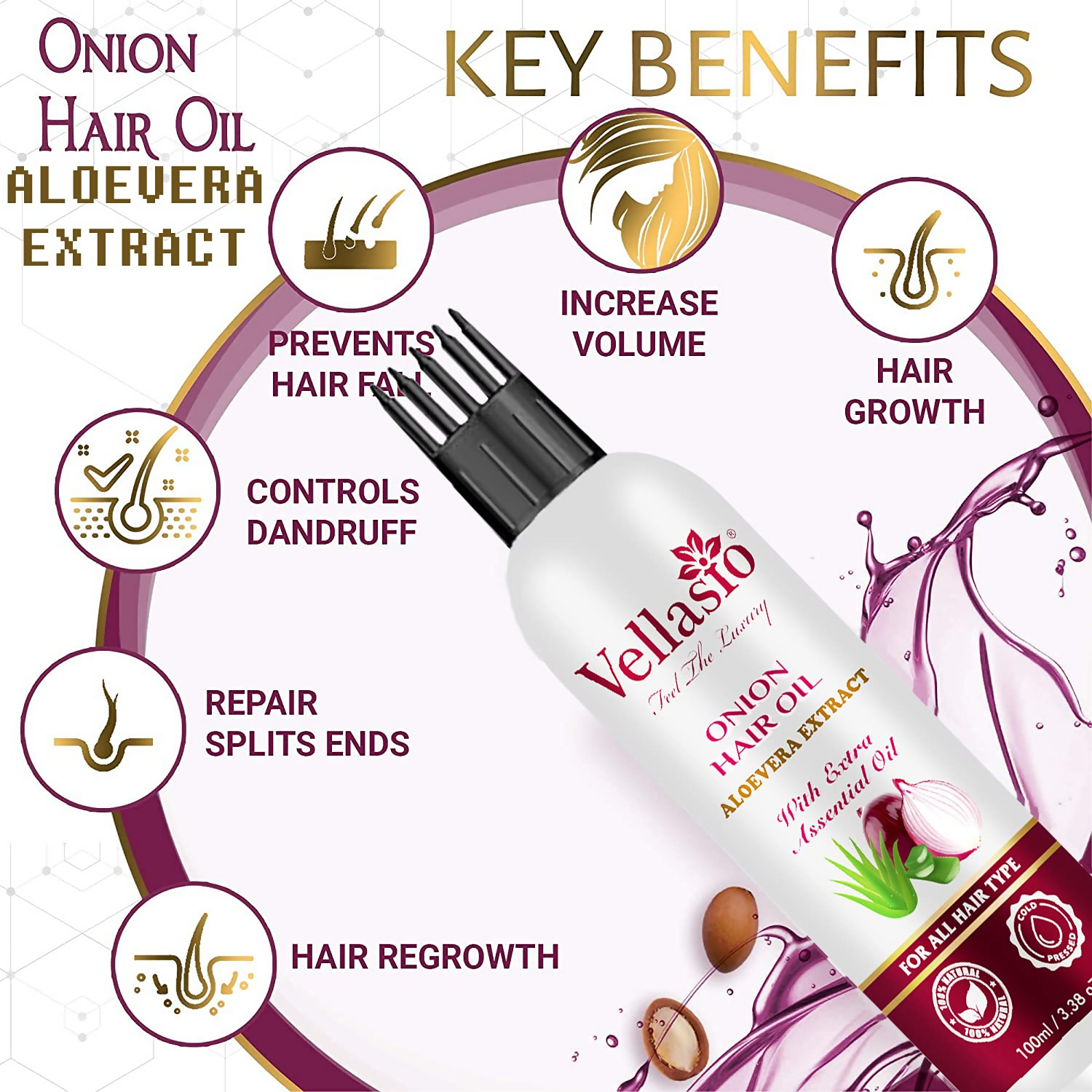 Vellasio Onion Aloevera Hair Oil & Ayurvedic Herbal Extracts