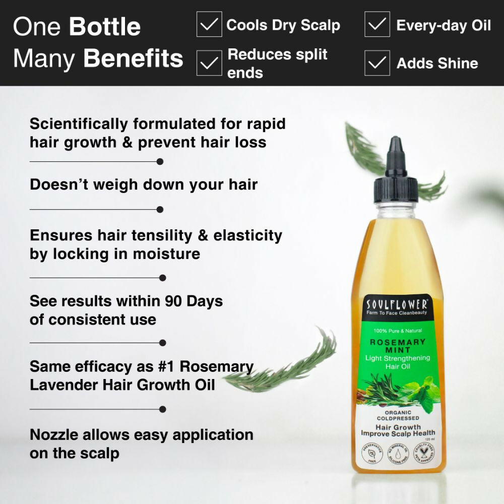 Soulflower Rosemary Mint Hair Growth Oil For Hair Fall & Dandruff Control, Light Hair Oil