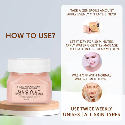 Bella Vita Organic New Age Ayurveda Glowey Mask + Scrub + Cleanse usage