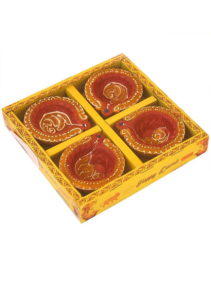Tied Ribbons Set Of 4 Terracotta Diyas