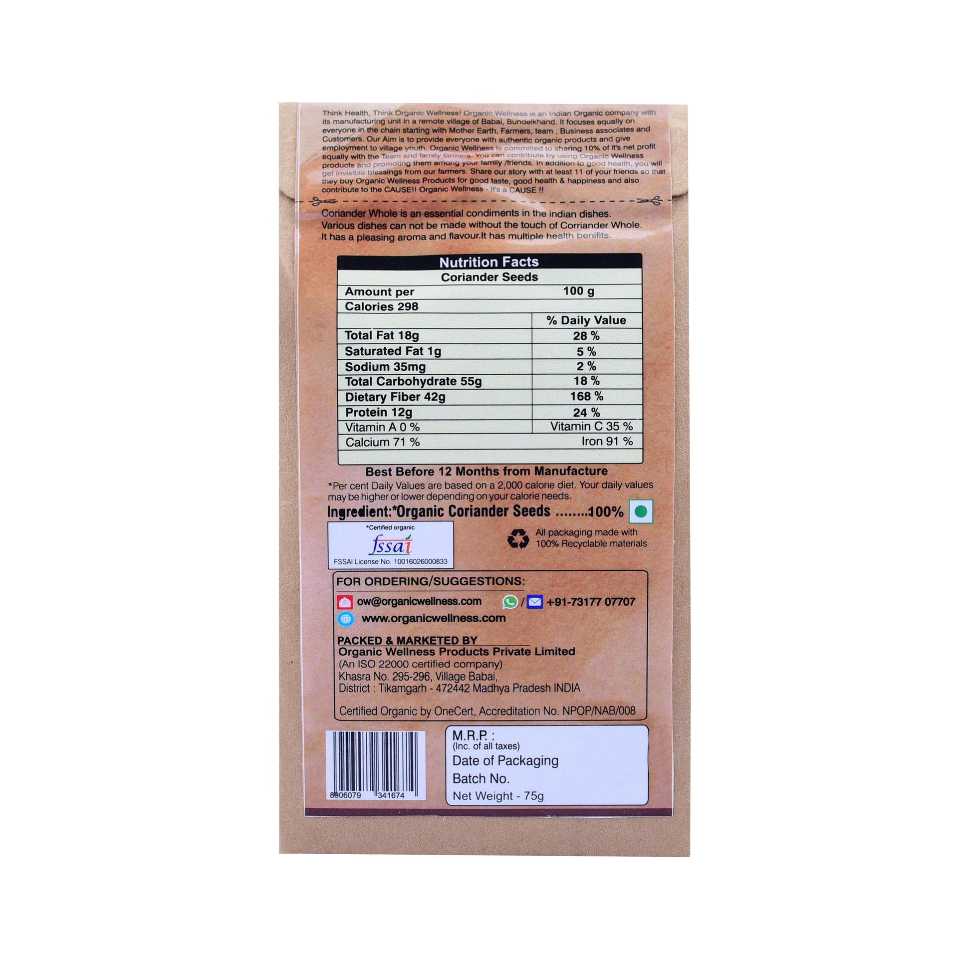 Organic Wellness Coriander Whole