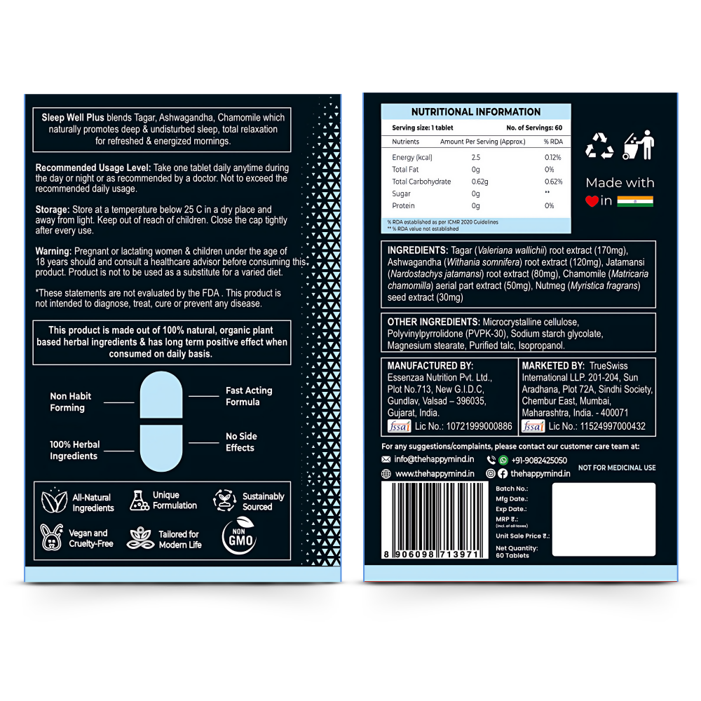 HappyMind Botanicals Sleep Well Plus Veg Tablets