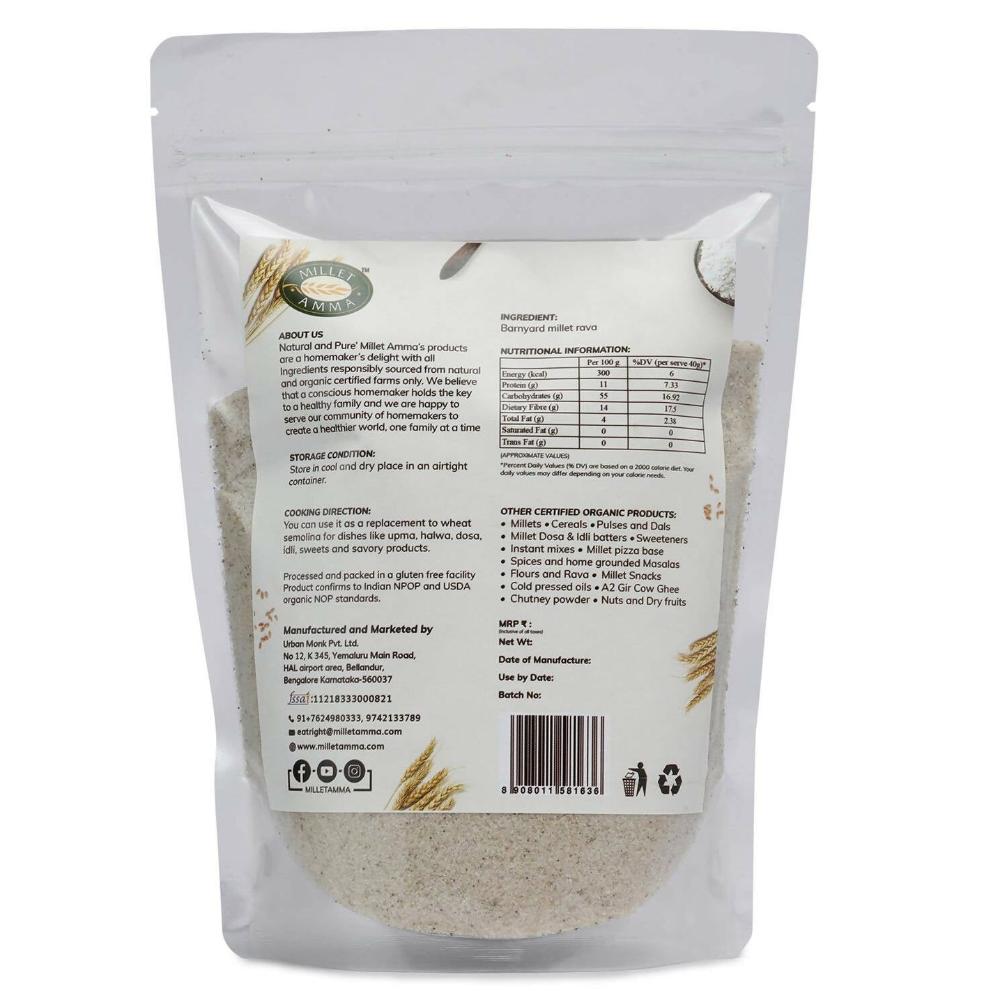 Millet Amma Barnyard Millet Rava (Suji)