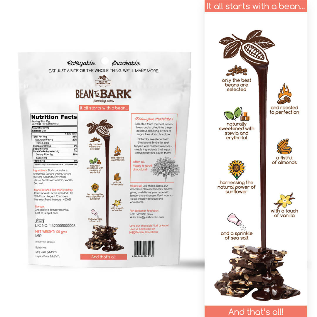 Pink Harvest Bean To Bark Dark Chocolate Almond Crunch SF