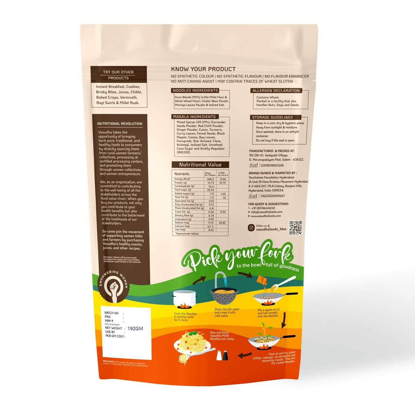 Vasudha Nurtured By Nature Moringa Little Millet Noodles