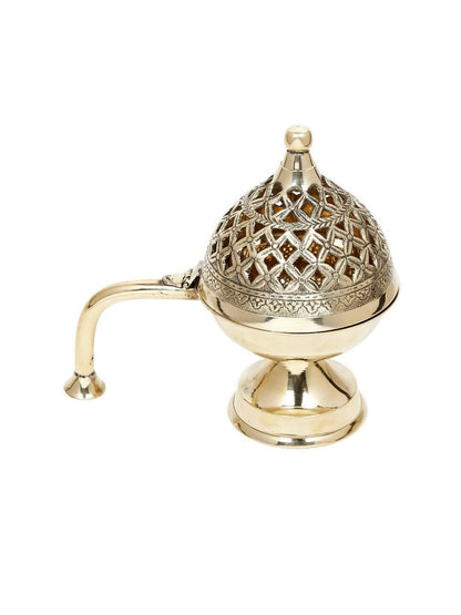 CraftVatika Gold-Toned Dhoop Dani Loban With Handle & Incense Stick Holder Showpiece