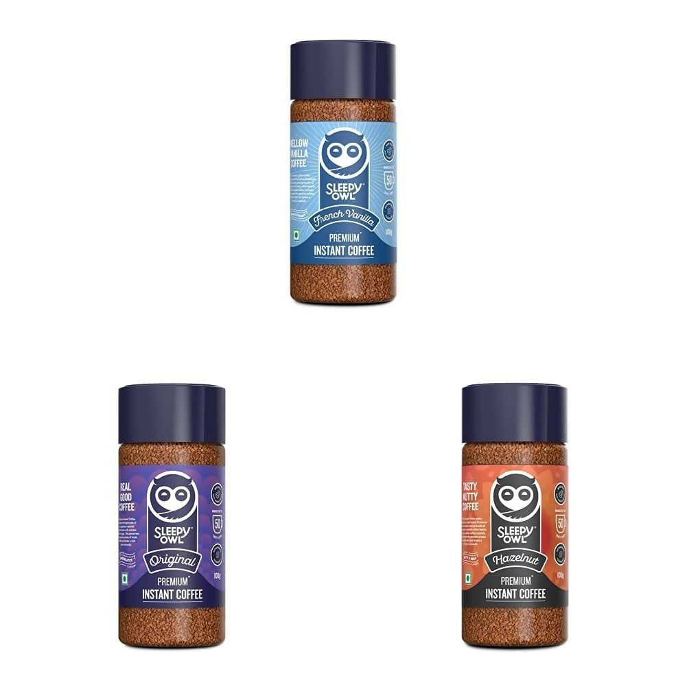 Buy Sleepy Owl Premium Instant Coffee Original, French Vanilla, Hazelnut Combo from DrMediCart, Ship from India to USA