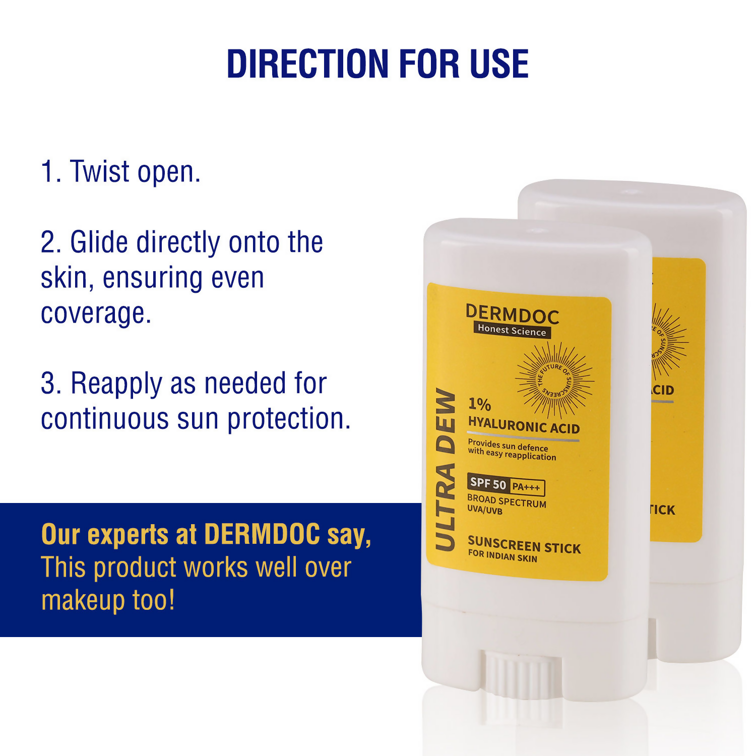 Dermdoc 1% Hyaluronic Acid Mini Sunscreen Stick SPF 50 PA +++