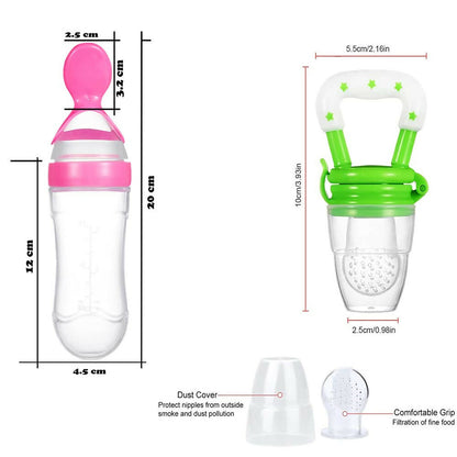 Goodmunchkins Silicone Spoon Food Feeder & Fruit Feeder for Toddlers Food Grade Silicone Bottle 90ml-Pink