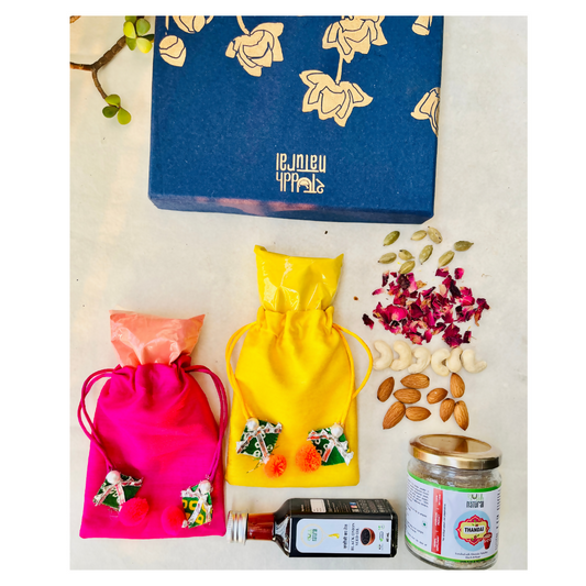 Shuddh Natural Ubtan Based Herbal Gulal, Ayurvedic Thandai Powder and Kalonji Hair Oil | Holi Gift Hamper